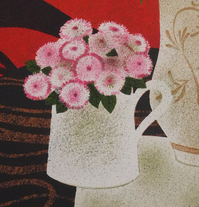 Yves GANNE : Le bouquet de dahlias, Lithographie originale signée