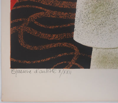 Yves GANNE : Le bouquet de dahlias, Lithographie originale signée