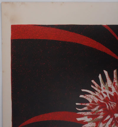 Yves GANNE : Le bouquet de dahlias, Lithographie originale signée