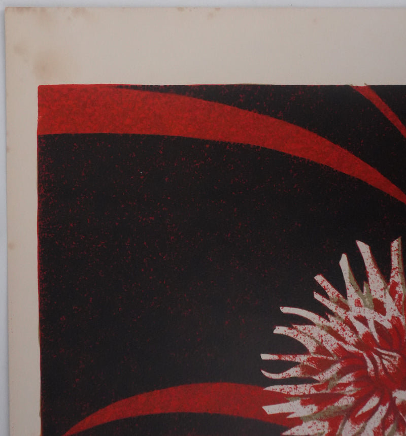 Yves GANNE : Le bouquet de dahlias, Lithographie originale signée