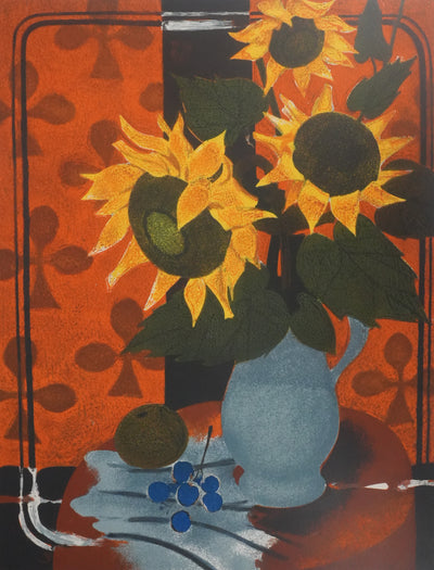Yves GANNE : Le bouquet de tournesols, Lithographie originale signée