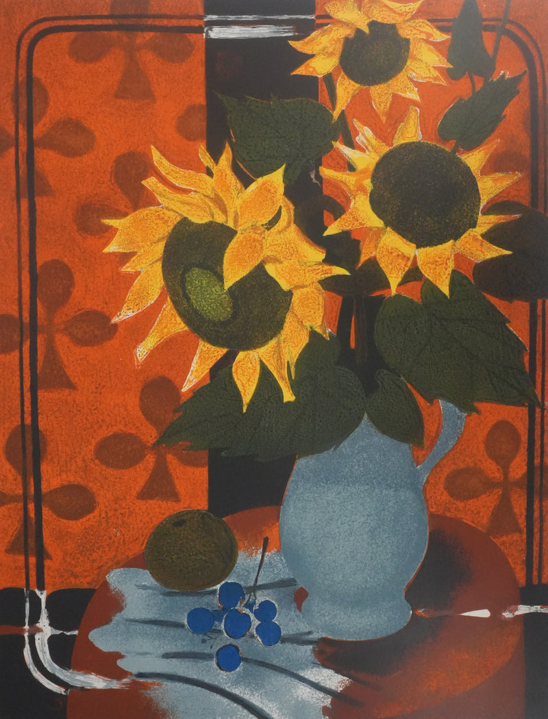 Yves GANNE : Le bouquet de tournesols, Lithographie originale signée
