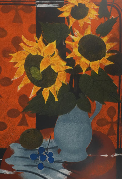 Yves GANNE : Le bouquet de tournesols, Lithographie originale signée