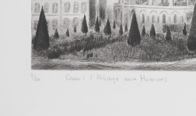 Camille COMBE : Caen, L'abbaye aux hommes, Gravure originale signée