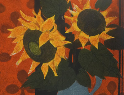Yves GANNE : Le bouquet de tournesols, Lithographie originale signée
