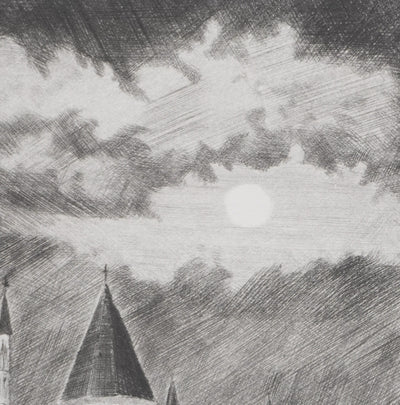 Camille COMBE : Caen, L'abbaye aux hommes, Gravure originale signée
