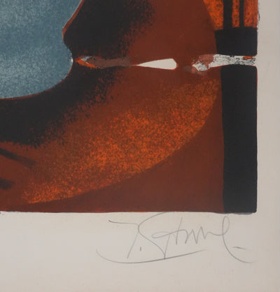 Yves GANNE : Le bouquet de tournesols, Lithographie originale signée