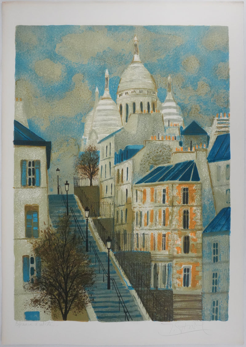 Yves GANNE : Les escaliers du Sacré-Cœur, Lithographie originale signée