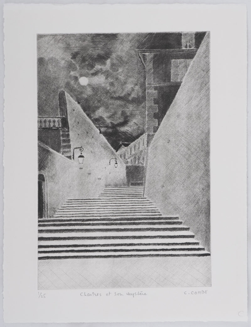 Camille COMBE : Chartres et son mystère, Gravure originale signée