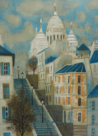 Yves GANNE : Les escaliers du Sacré-Cœur, Lithographie originale signée