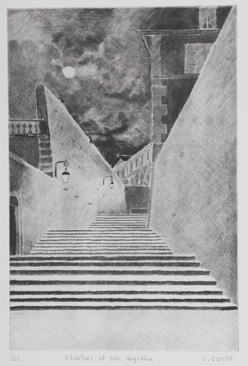 Camille COMBE : Chartres et son mystère, Gravure originale signée