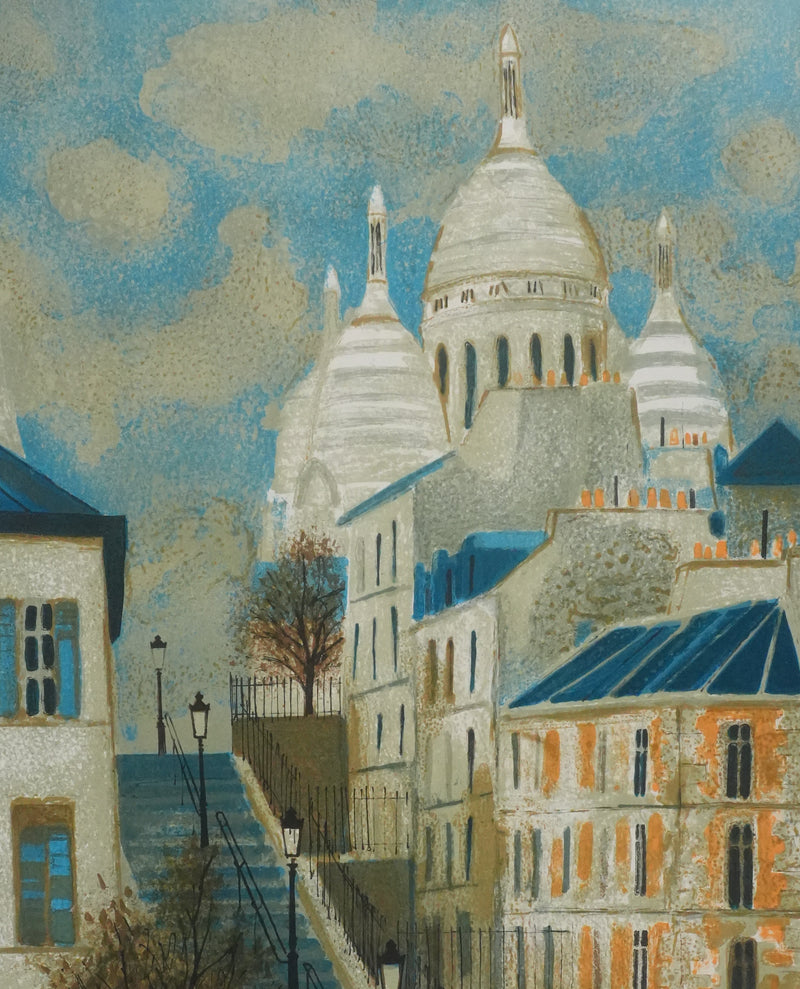 Yves GANNE : Les escaliers du Sacré-Cœur, Lithographie originale signée
