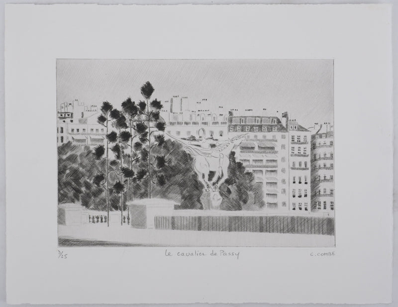 Camille COMBE : Le cavalier de Passy, Gravure originale signée