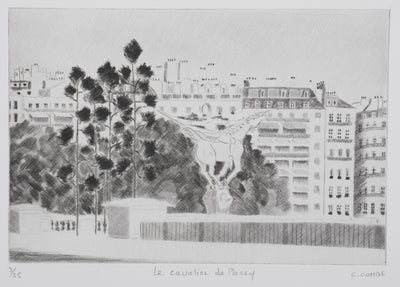 Camille COMBE : Le cavalier de Passy, Gravure originale signée