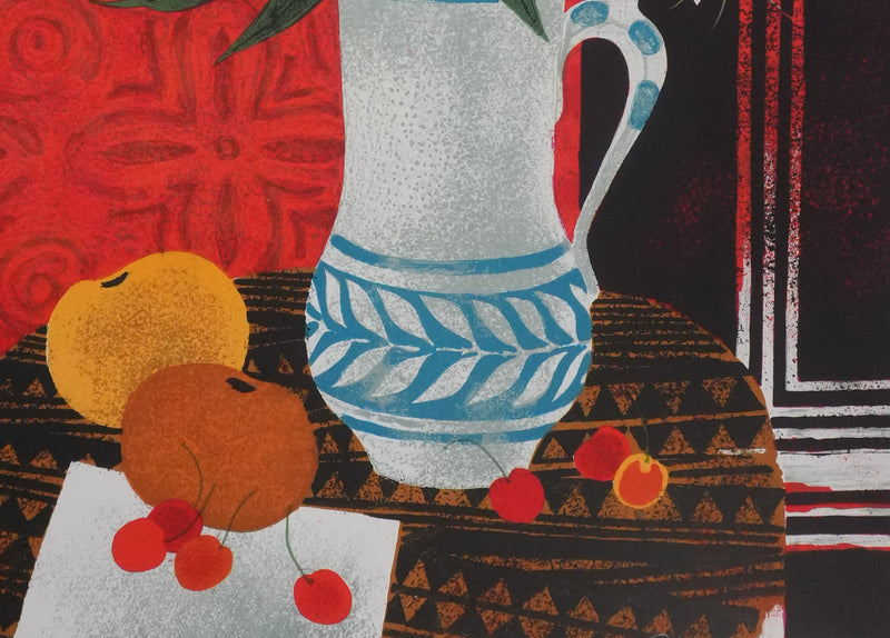 Yves GANNE : Les fleurs aux pétales roses, Lithographie originale signée