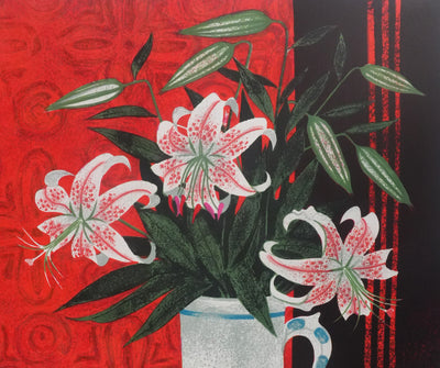 Yves GANNE : Les fleurs aux pétales roses, Lithographie originale signée