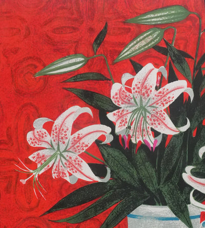Yves GANNE : Les fleurs aux pétales roses, Lithographie originale signée