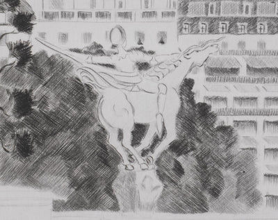 Camille COMBE : Le cavalier de Passy, Gravure originale signée