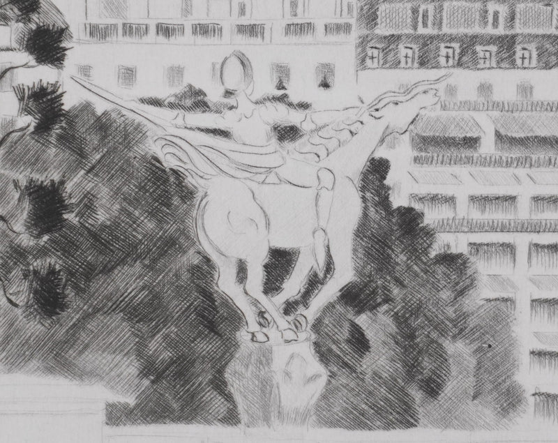 Camille COMBE : Le cavalier de Passy, Gravure originale signée