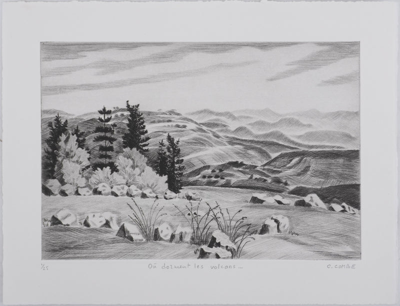 Camille COMBE : Où dorment les volcans, Gravure originale signée