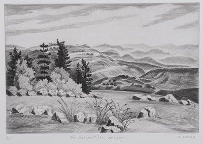 Camille COMBE : Où dorment les volcans, Gravure originale signée