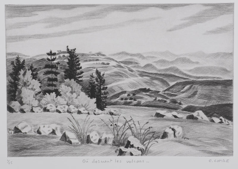 Camille COMBE : Où dorment les volcans, Gravure originale signée