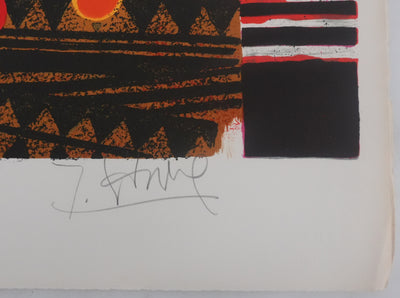 Yves GANNE : Les fleurs aux pétales roses, Lithographie originale signée