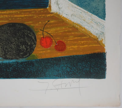 Yves GANNE : Les fleurs devant le Sacré-Cœur, Lithographie originale signée