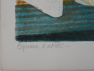 Yves GANNE : Les fleurs devant le Sacré-Cœur, Lithographie originale signée