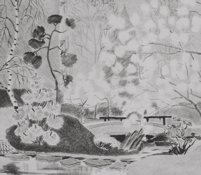 Camille COMBE : Un jardin à Paris, Gravure originale signée