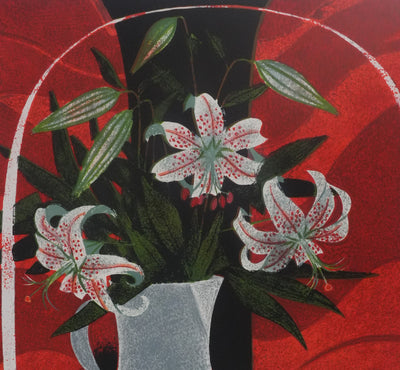 Yves GANNE : Les fleurs aux pois rouges, Lithographie originale signée