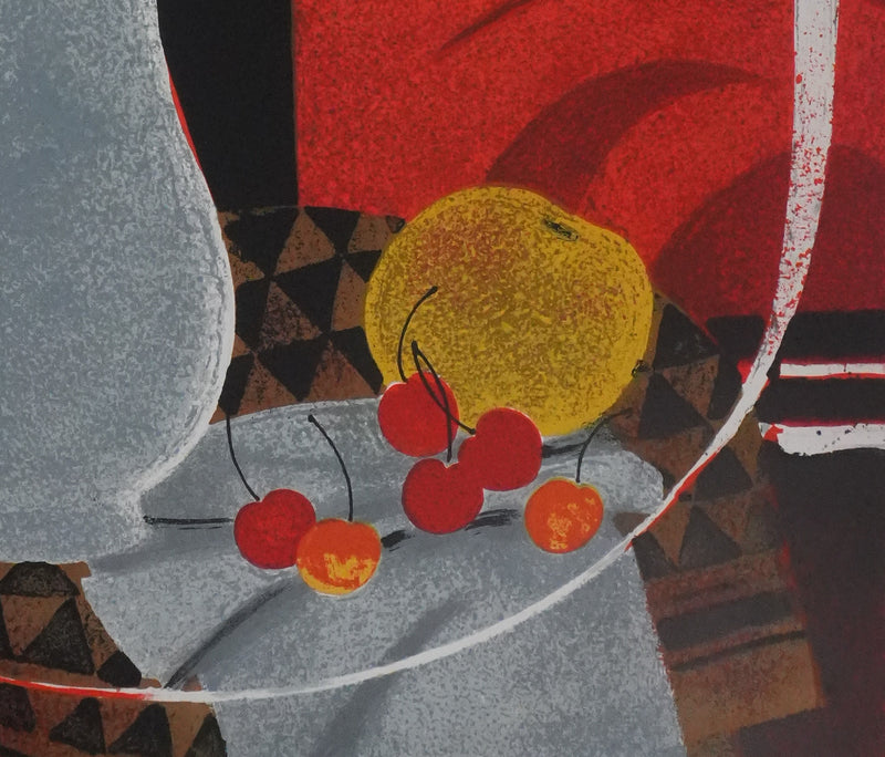 Yves GANNE : Les fleurs aux pois rouges, Lithographie originale signée