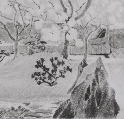 Camille COMBE : Un jardin à Paris, Gravure originale signée