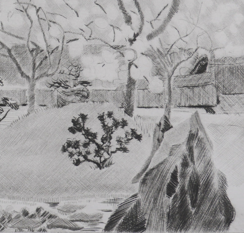 Camille COMBE : Un jardin à Paris, Gravure originale signée