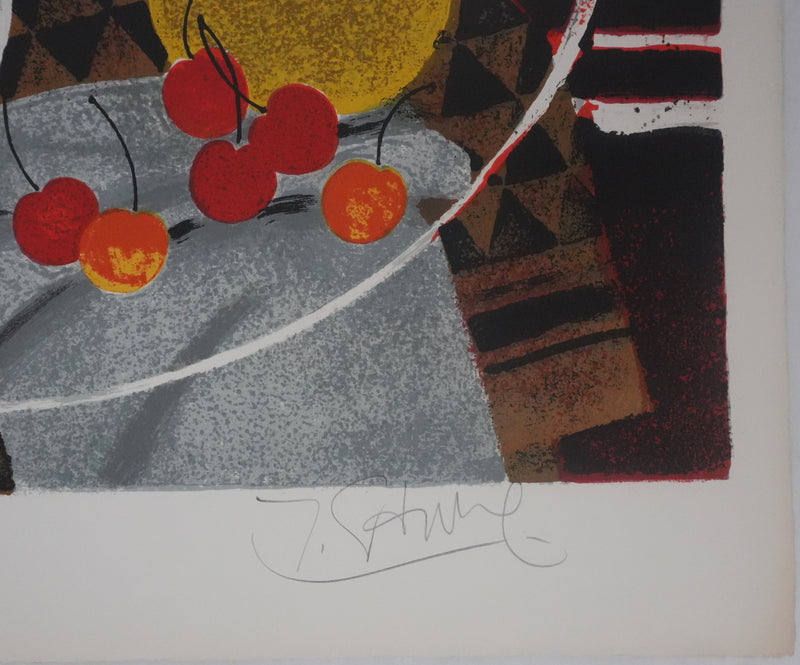 Yves GANNE : Les fleurs aux pois rouges, Lithographie originale signée