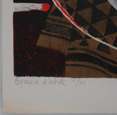 Yves GANNE : Les fleurs aux pois rouges, Lithographie originale signée