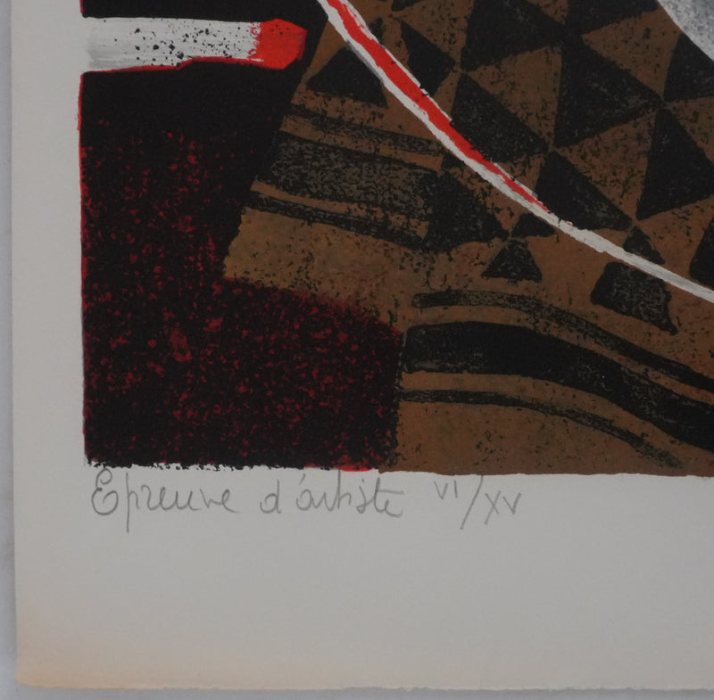 Yves GANNE : Les fleurs aux pois rouges, Lithographie originale signée