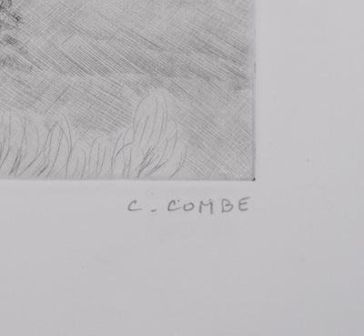 Camille COMBE : Un château en Velay, Gravure originale signée