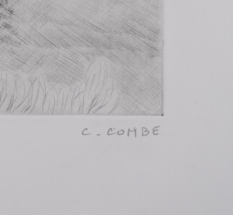 Camille COMBE : Un château en Velay, Gravure originale signée