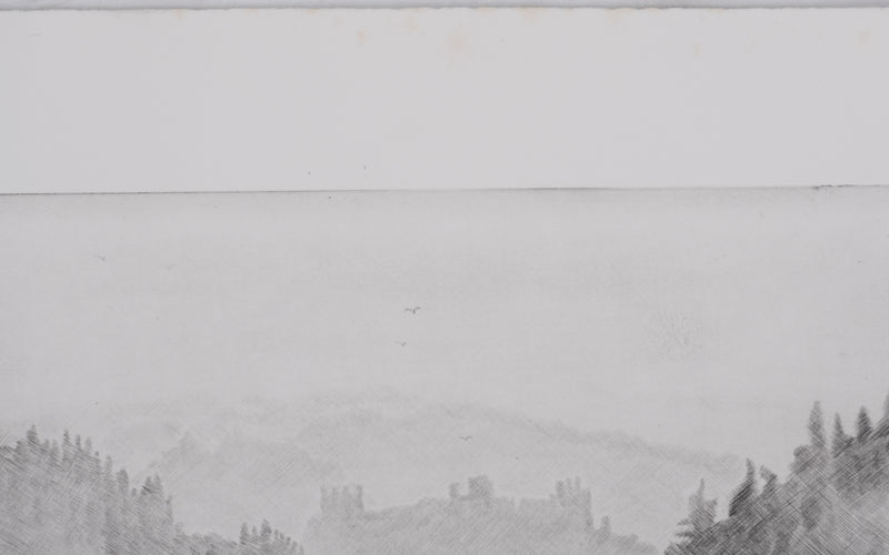 Camille COMBE : Un château en Velay, Gravure originale signée