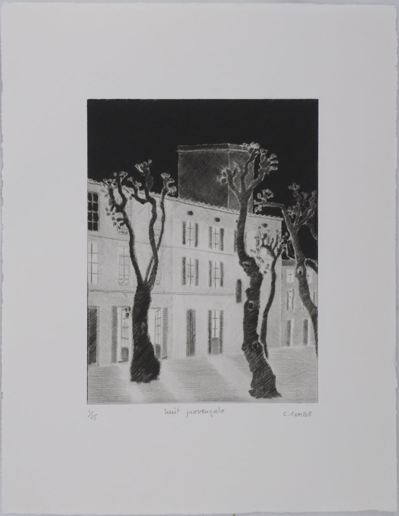 Camille COMBE : Nuit provençale, Gravure originale signée