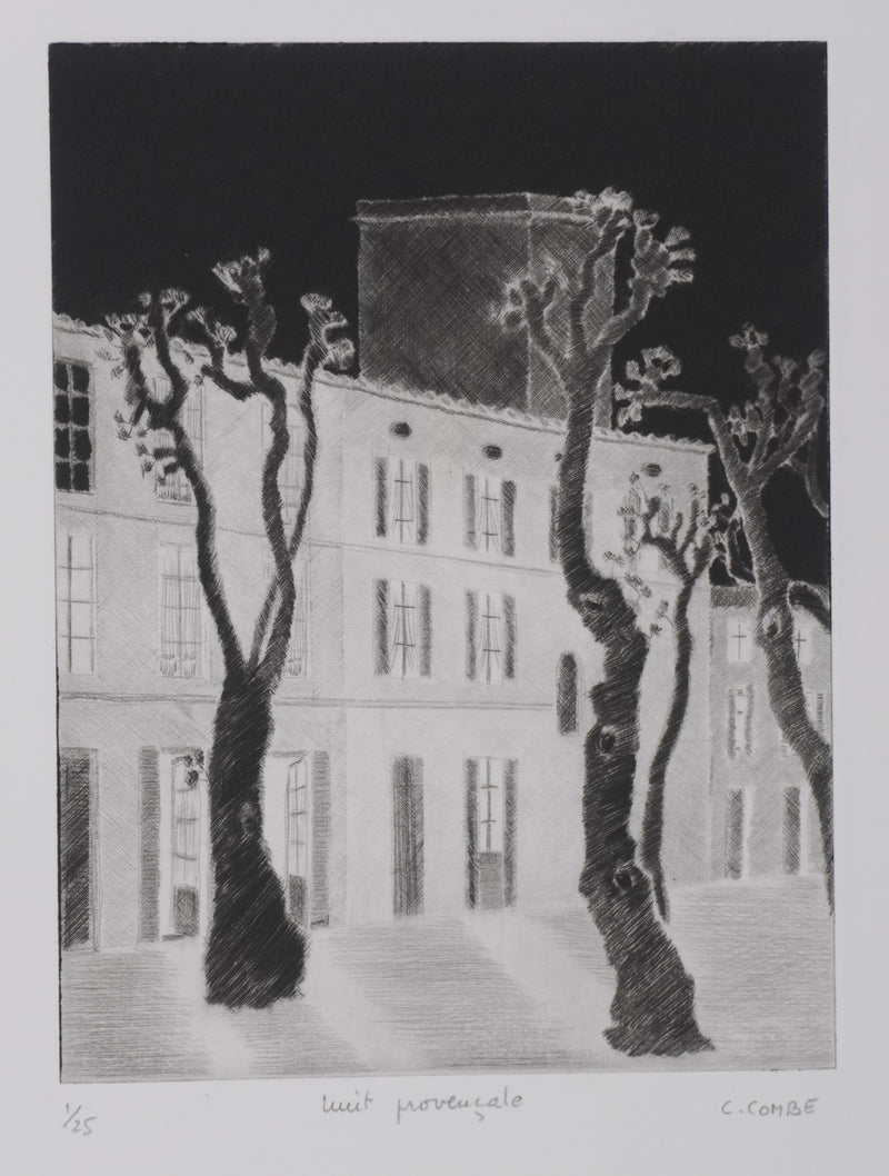Camille COMBE : Nuit provençale, Gravure originale signée