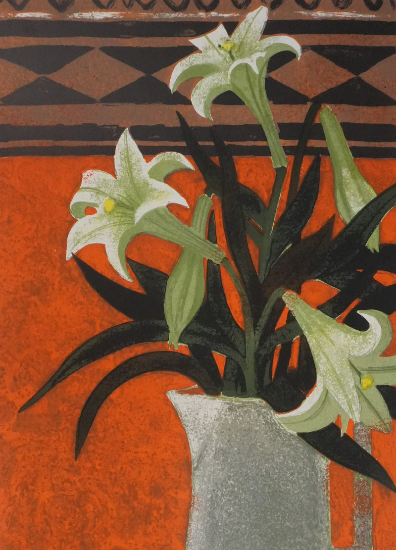 Yves GANNE : Le bouquet de lys, Lithographie originale signée