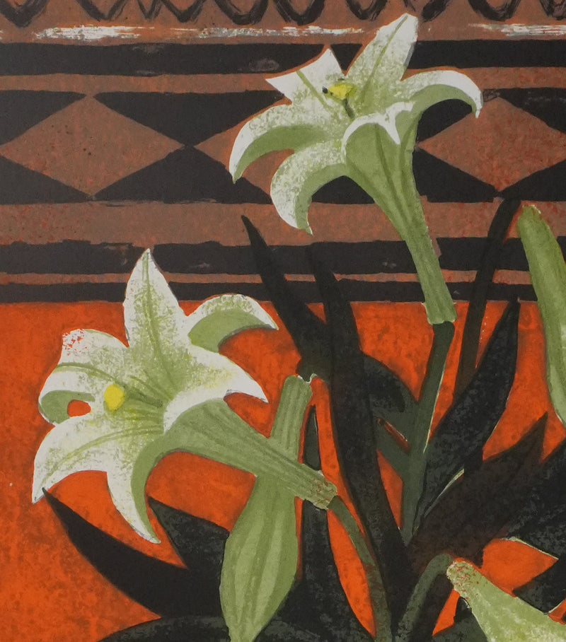 Yves GANNE : Le bouquet de lys, Lithographie originale signée
