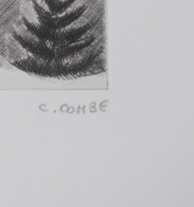 Camille COMBE : Soir à Rochemaure, Gravure originale signée