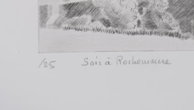 Camille COMBE : Soir à Rochemaure, Gravure originale signée