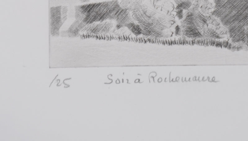 Camille COMBE : Soir à Rochemaure, Gravure originale signée