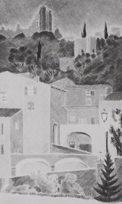 Camille COMBE : Soir à Rochemaure, Gravure originale signée