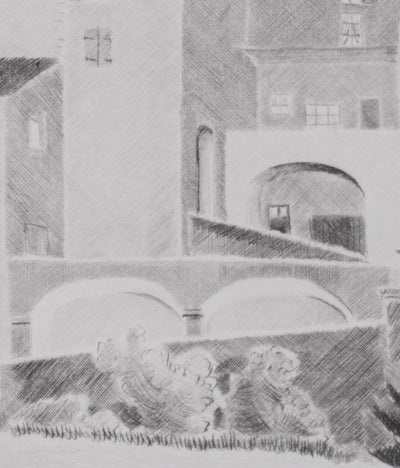 Camille COMBE : Soir à Rochemaure, Gravure originale signée