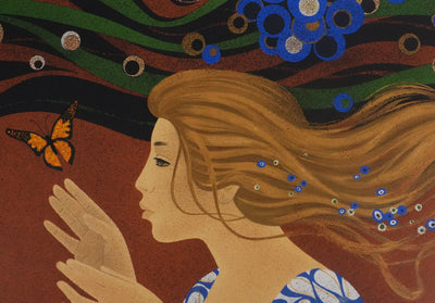 Yves GANNE : La femme au papillon, Lithographie originale signée